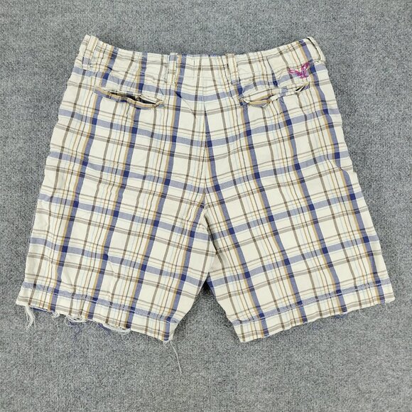 American Eagle Shorts Men's Size 36 Beige Plaid Chino Embroidered Logo Pockets - Picture 9 of 16